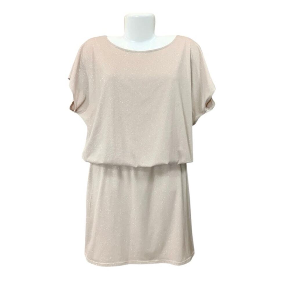 Blu Sage Women's Shimmering Nude Blouson Dolman Sleeve Mini Dress Feminine SZ M